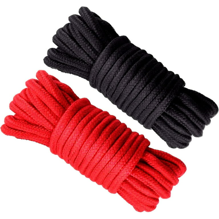 Soft Rope Cord,Casewin 2Pack Soft Cotton Rope 10 M/33 Feet 8 MM All Purpose  Cotton Rope Craft Rope (Red/Black)