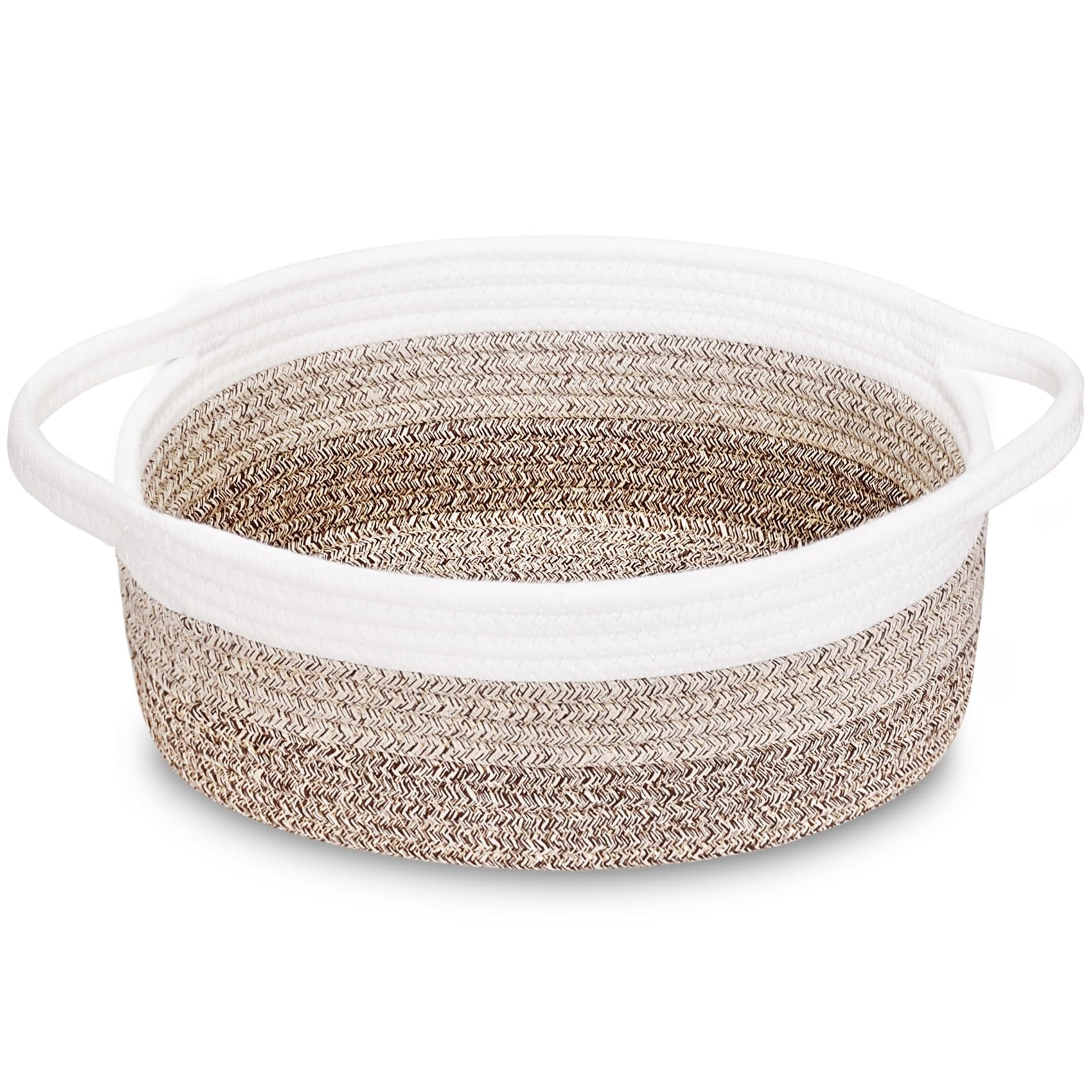 Soft Rope Woven Storage Basket with Handles, Compact Decorative Organizer Bin for Dog & Cat Toys, Shelf Storage & Easter Gift Basket