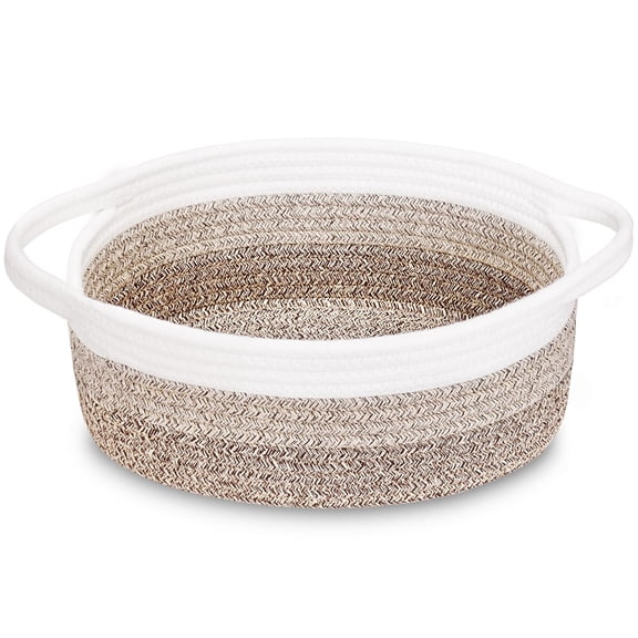 Soft Rope Woven Storage Basket with Handles, Compact Decorative Organizer Bin for Dog & Cat Toys, Shelf Storage & Easter Gift Basket