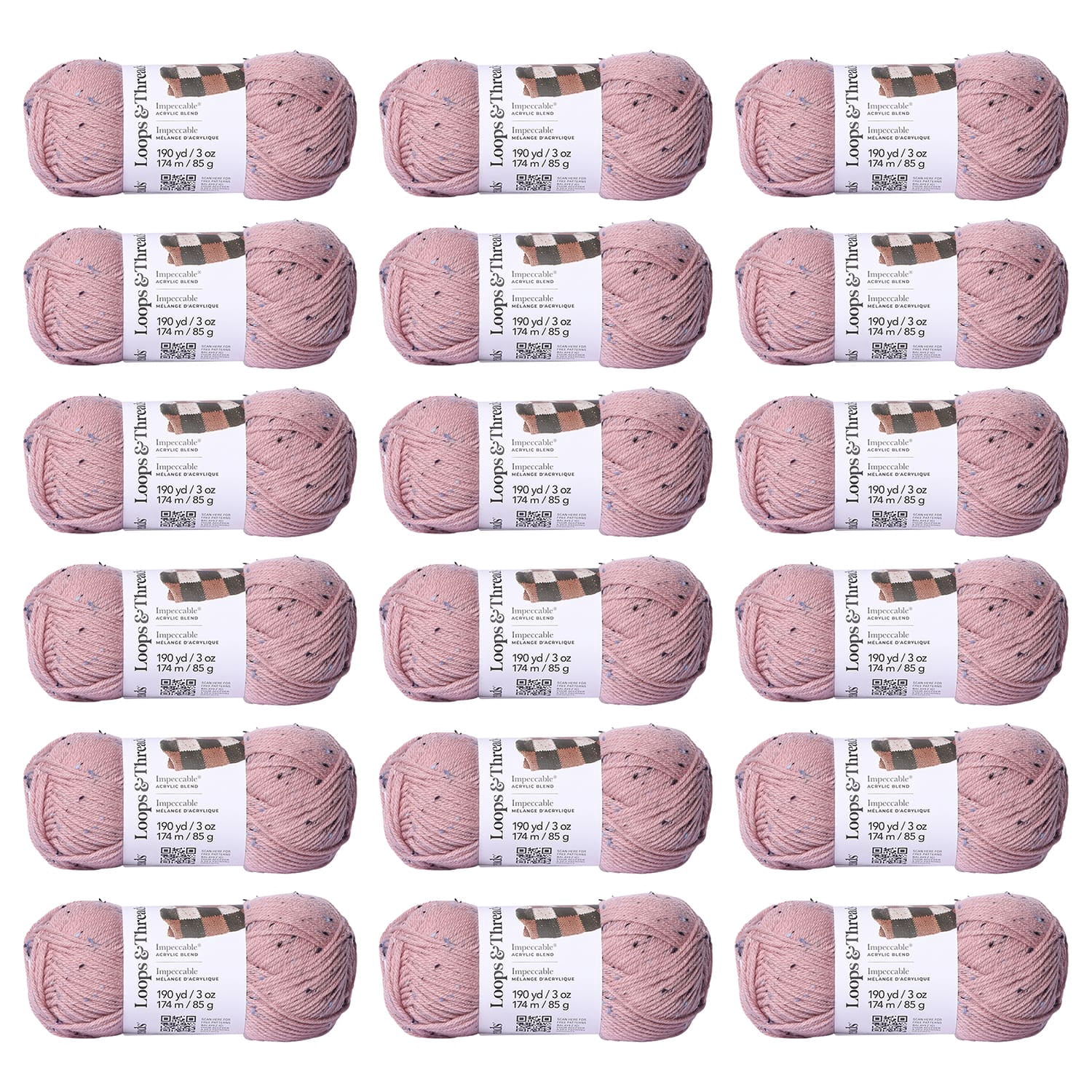 Loops & Threads Soft Rose Impeccable Tweed Yarn - Medium Weight Yarn for Knitting, Crochet, Weaving, Arts & Crafts, 18 Pack