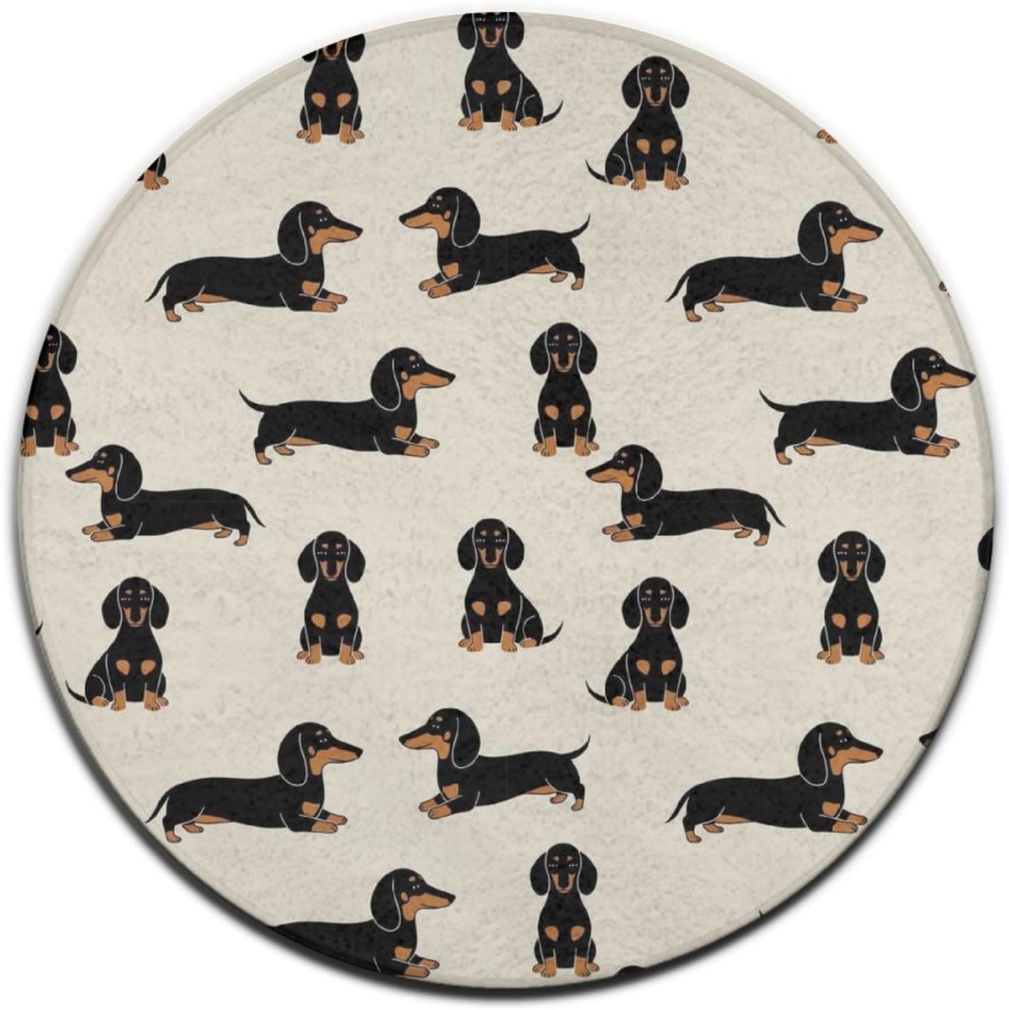 Round Pet Rug Soft Round Area Rug Cartoon Dachshund Weiner Dog Pet Dogs for Bedroom ...