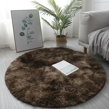Soft Round Circle Round Shaggy Rug for Living Room Bedroom, Fluffy Carpet Shag Circular Rug Fuzzy Plush Rug Non-Slip Home Decor for Nursery Room Dorm (Brown,40CM)
