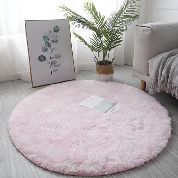 Soft Round Circle Round Shaggy Rug for Living Room Bedroom, Fluffy Carpet Shag Circular Rug Fuzzy Plush Rug Non-Slip Home Decor for Nursery Room Dorm (Pink,40CM)