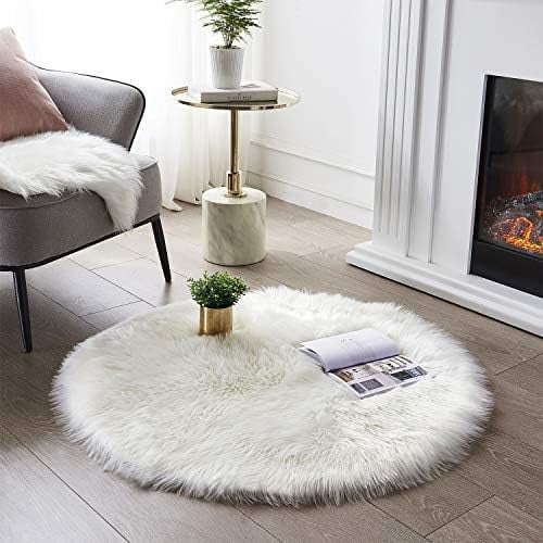Castle Round Rug Soft Round Faux Sheepskin Fur Rug White Circle Rug Circular Fluffy Area ...