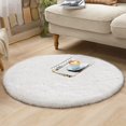 thumbnail image 1 of Soft Round Fluffy Faux Fur Area Rug 6' x 6', Circle Cozy Shaggy Sheepskin Furry Carpet Rug for Bedroom Living Room, Circular Plush Fuzzy Floor Cover Mat for Baby Teen Kids Nursery Room, White, 1 of 9