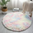 thumbnail image 1 of Soft Round Shag Area Rug Fluffy Circle Rug Cute Pastel Fuzzy Rug Colorful Small Plush Carpets for Kids Baby Girls Bedroom Nursery Room Decor,47.2x47.2inches, 1 of 12