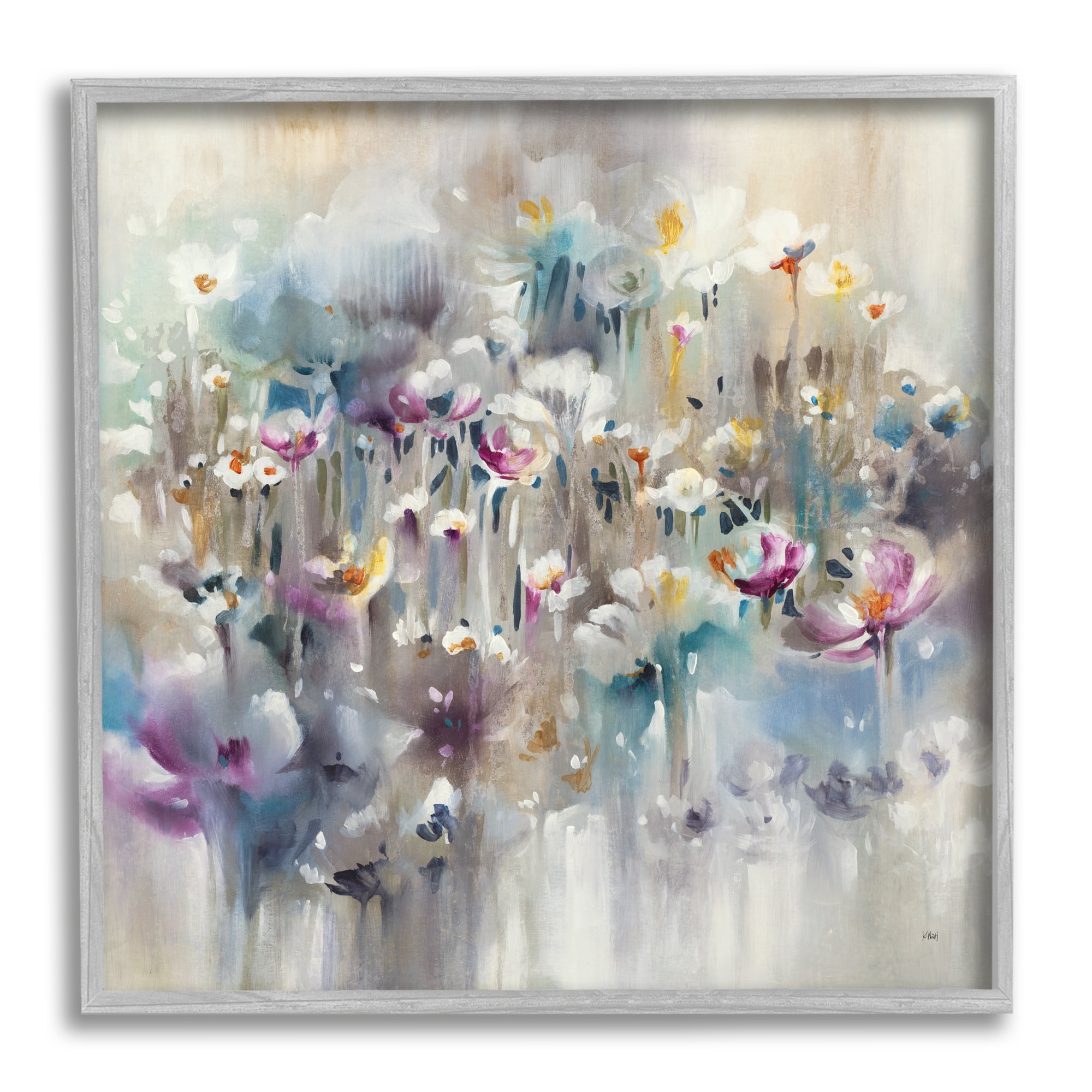 Soft Rounded Wild Flowers Abstract Floral Field Abstract Framed Art Print Wall Art, 17x17