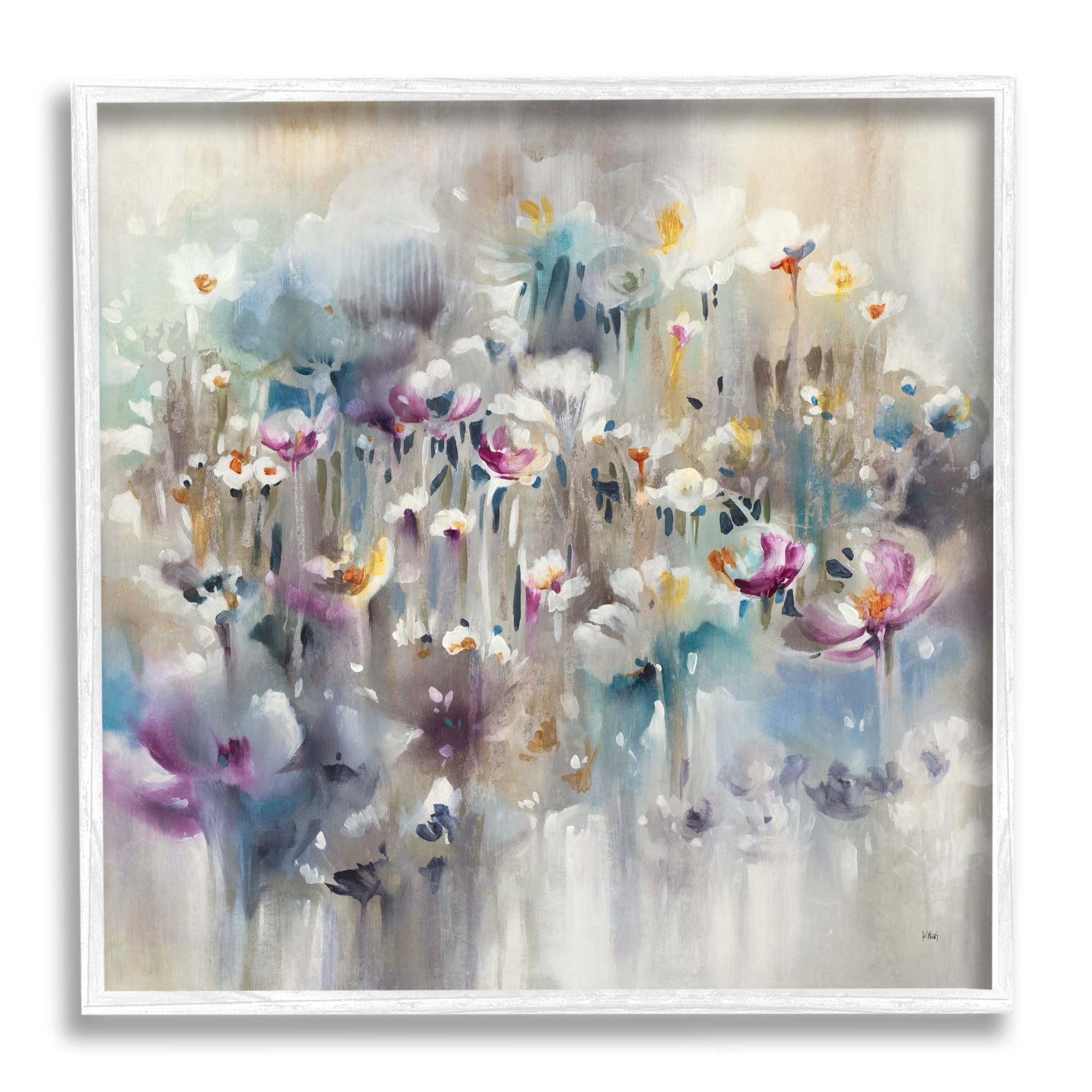 Soft Rounded Wild Flowers Abstract Floral Field Abstract Framed Art Print Wall Art, 17x17
