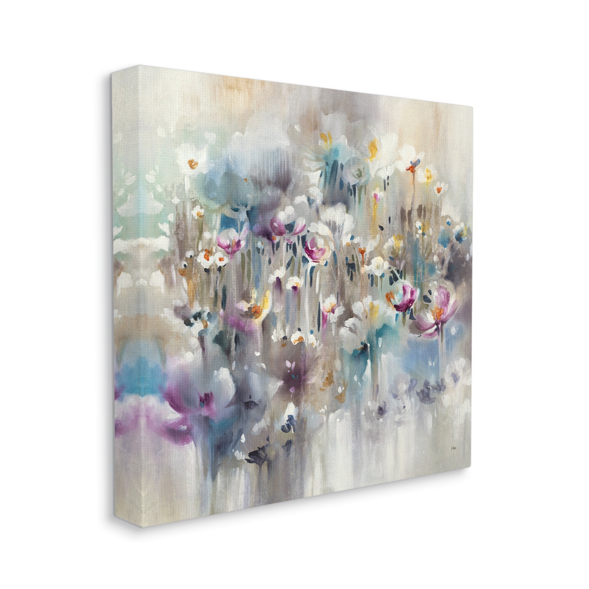 Soft Rounded Wild Flowers Abstract Floral Field Canvas Wall Art, 17" x 17"