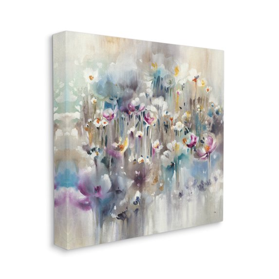 Soft Rounded Wild Flowers Abstract Floral Field Abstract Gallery-Wrapped Canvas Print Wall Art, 17x17