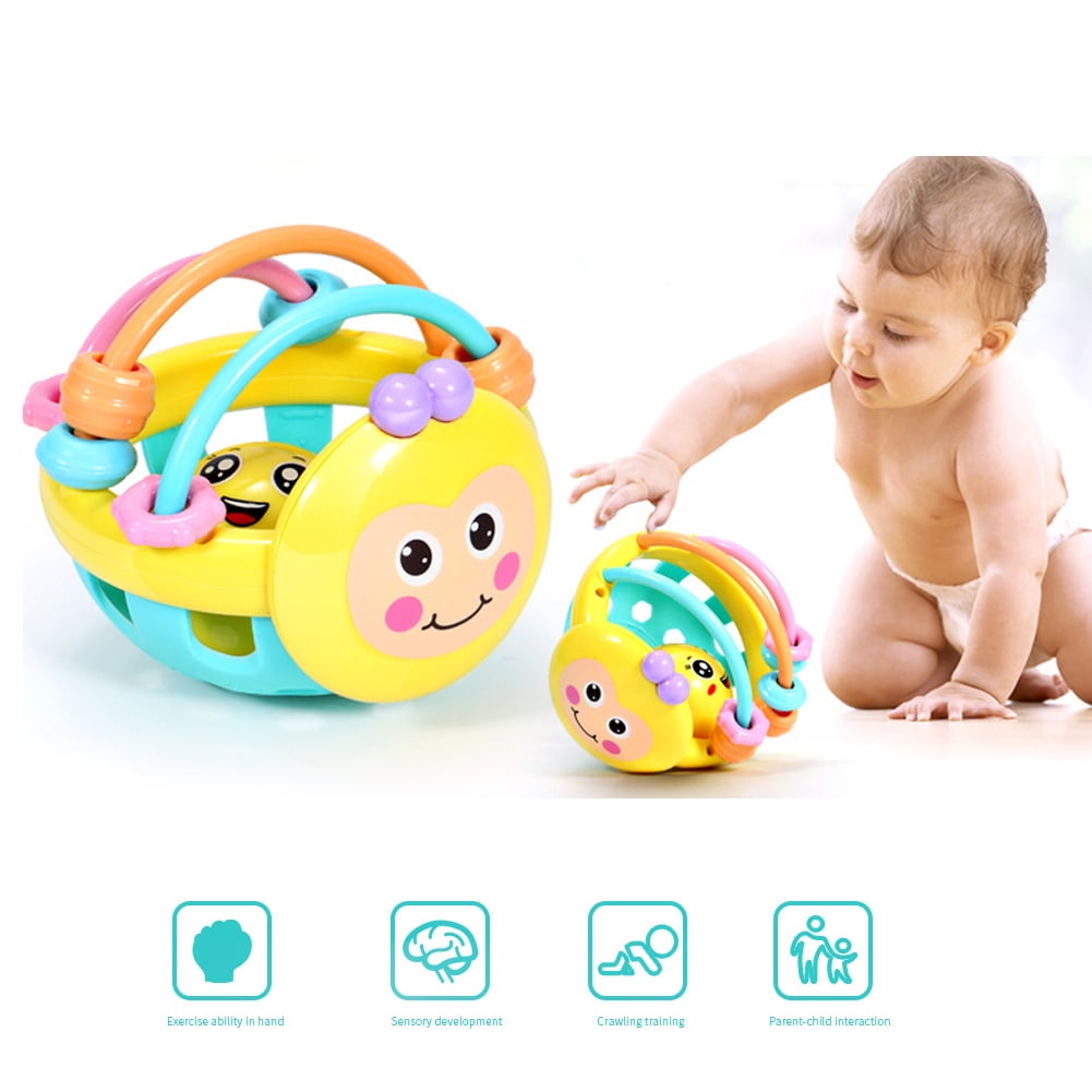 Soft Rubber Ball Baby Rattle Toy Cartoon Bee Dumbbell Early Educational Toy