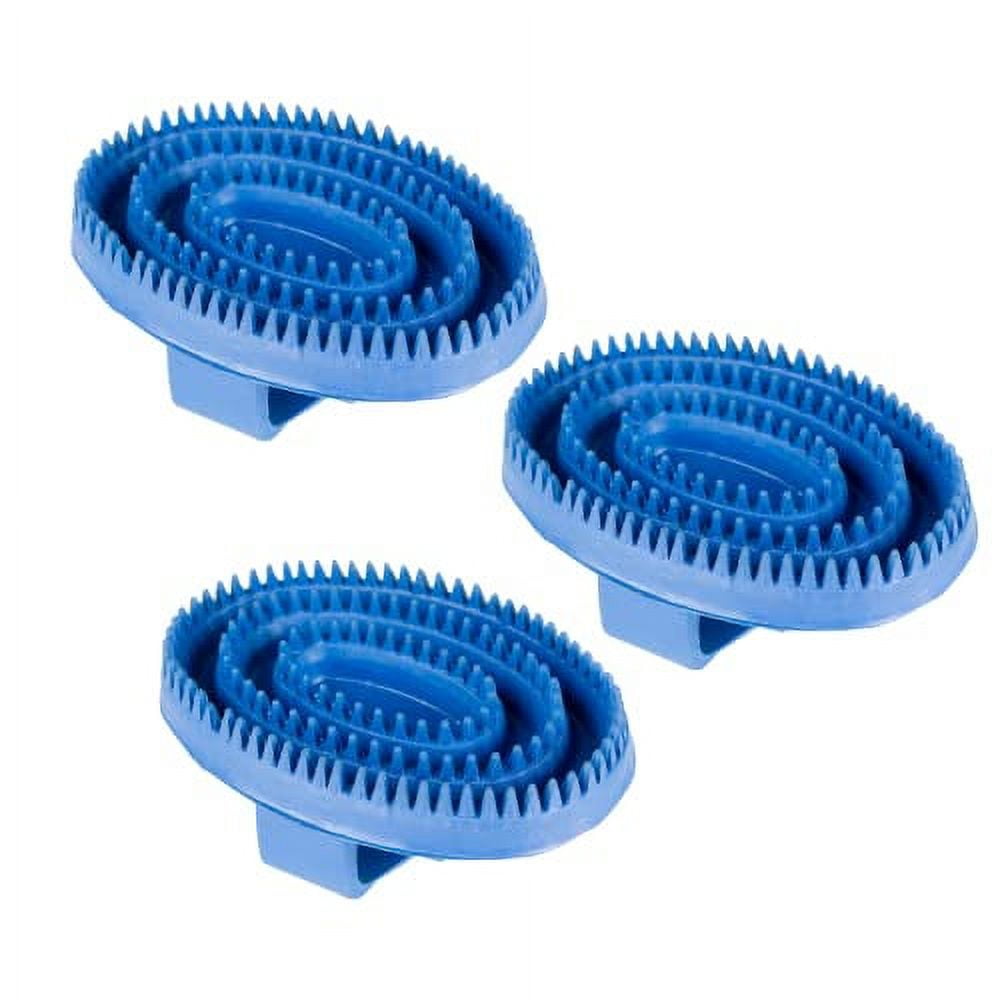 Soft Rubber Curry Comb Brush With Handle For Horses, Dogs, Cats 6" X 4" (Pack Of 3) Blue