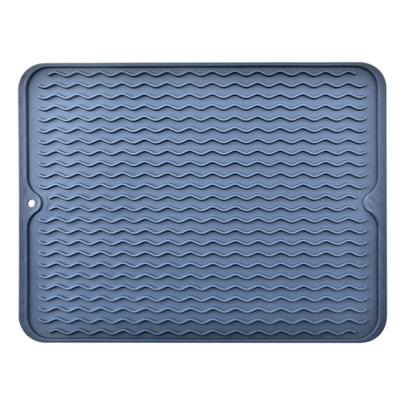 Soft Rubber Dish Drying Mat for Kitchen, Flexible Non-Slip Drain Board for Dishes & Glassware, Heat-Resistant Counter Protector, Quick-Dry Sink Mat for Worktop Organisation, Blue