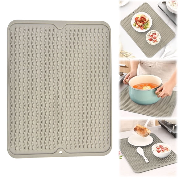 Soft Rubber Dish Drying Mat for Kitchen Flexible Non Slip Drain Board for Dishes Glassware Heat Resistant Counter Protector Dark Blue,1PC,Coffee