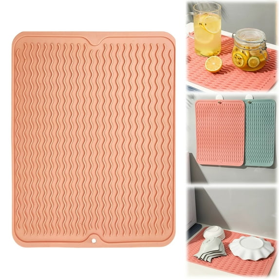 Soft Rubber Dish Drying Mat for Kitchen Flexible Non Slip Drain Board for Dishes Glassware Heat Resistant Counter Protector Dark Blue,1PC,Pink
