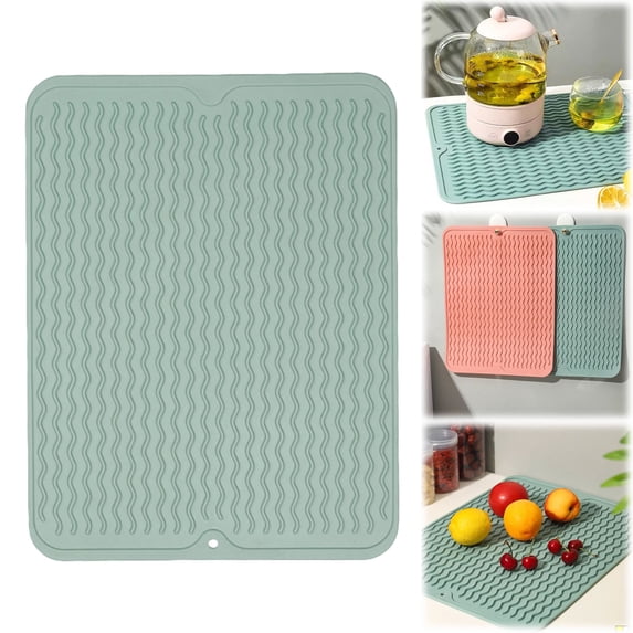 Soft Rubber Dish Drying Mat for Kitchen, Flexible Non-Slip Drain Board for Dishes and Glassware, Heat Resistant Counter Protector Pad, B