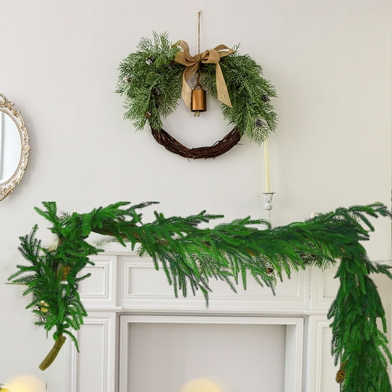 Soft Rubber Feel Artificial Pine Needle Norfolk Garland, Realistic Christmas Garland for Table Fireplace Wall Home Holiday Decoration