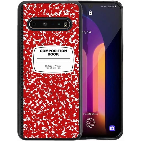 Soft Rubber Protective Shockproof Slim Case Cover Compatible with V60 ThinQ 6.8 inch - Red Composition Book