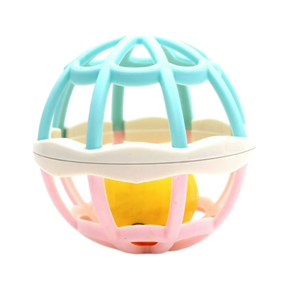 Soft Rubber Rattle Teether Ball With Easy Grip Textured Surface For Infants Early Learning Motor Skill Development Tactile Sensory Toy 3.54X3.54X3.54 Inches 0.11 Lbs