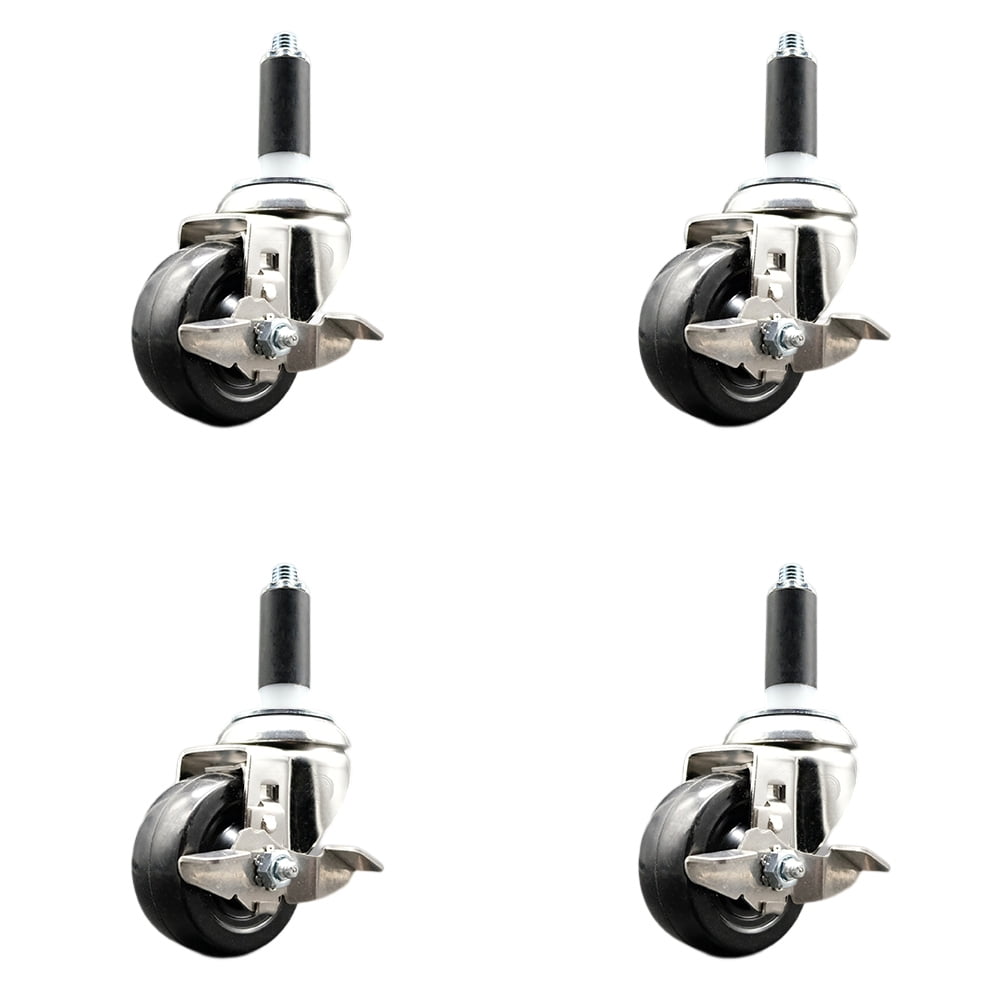 Soft Rubber Swivel Stem Caster Set of 4 with 3 Inch Caster Wheels 1