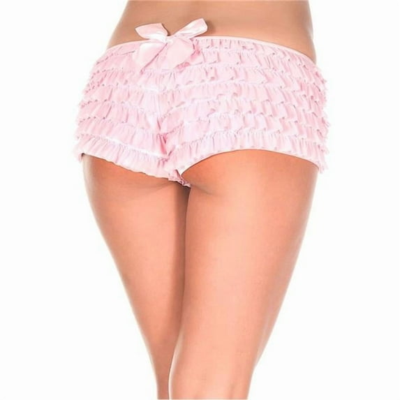 Soft Rufflled Shorts with Back Satin Bow, Baby Pink