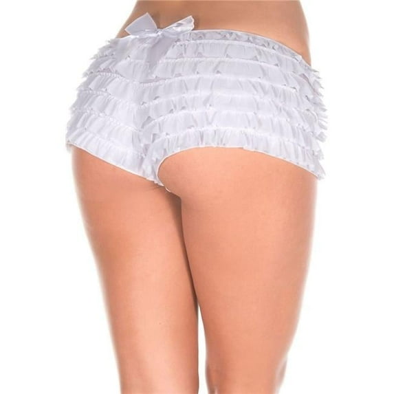 Soft Rufflled Shorts with Back Satin Bow, White