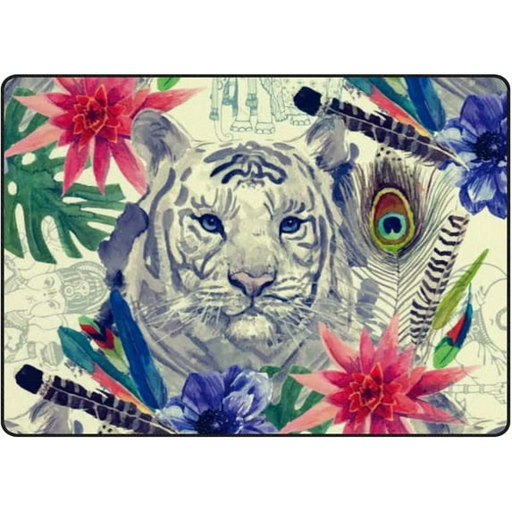 Soft Rug Large Area Rugs, Tiger Head Flowers Comfortable Indoor Carpet, Baby Play Mat for Living Room Bedroom Nursery Decor Floor Mat, 72x48inch Carpet Runner