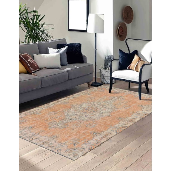 Soft Rug, Office Decor Rug, Area Rugs, Medallion Rug, Orange Rugs, Moroccan Design Rug, Oriental Rugs, Salon Rug, Nursery Rug, Turkish Rug, 3.3'x5' - 100x150 cm