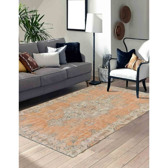 Soft Rug, Office Decor Rug, Area Rugs, Medallion Rug, Orange Rugs, Moroccan Design Rug, Oriental Rugs, Salon Rug, Nursery Rug, Turkish Rug, 2.6'x4' - 80x120 cm
