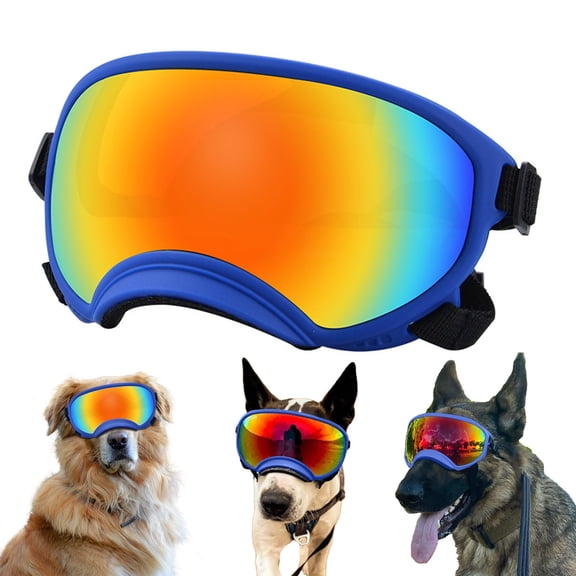 Soft Samll Dog Sunglasses Dog Goggles for Large Breed UV/Wind/Dust Protection Winproof Dog Puppy Sunglasses Pet Glasses Eye Wear with Adjustable Strap (Blue Frame & Colored Lens/Large)
