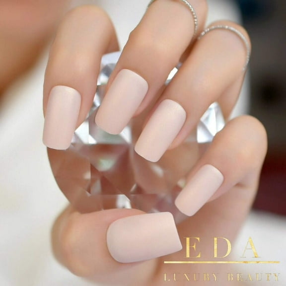 Natural Matte Nude Press On Nails, Long Square Glue On Tips Artificial Fake Nails Set, Soft Sand