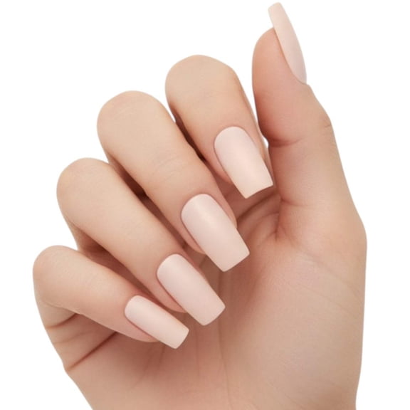 Natural Matte Nude Press On Nails, Long Square Glue On Tips Artificial Fake Nails Set, Soft Sand
