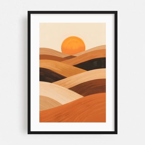 Soft Sand Waves at Sunset - Painting Abstract Desert Sunset Geometric Minimalist Landscape Modern Art Black Framed Wall Art Print 16 x 24 inches