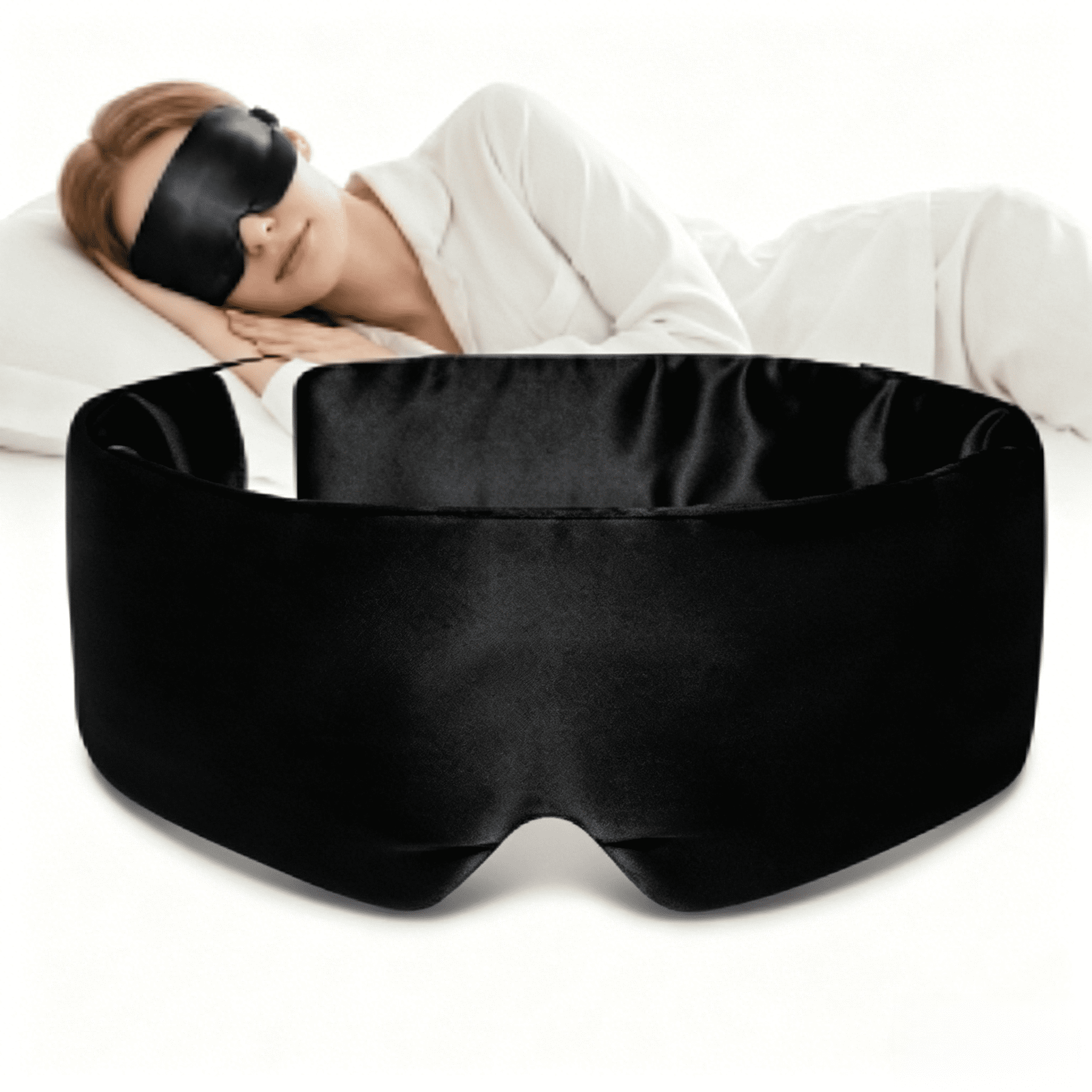 Soft Satin Eye Mask for Sleeping, Light-Blocking Blindfold for Women and Men, Comfortable for Bedtime Rest and Travel, Black