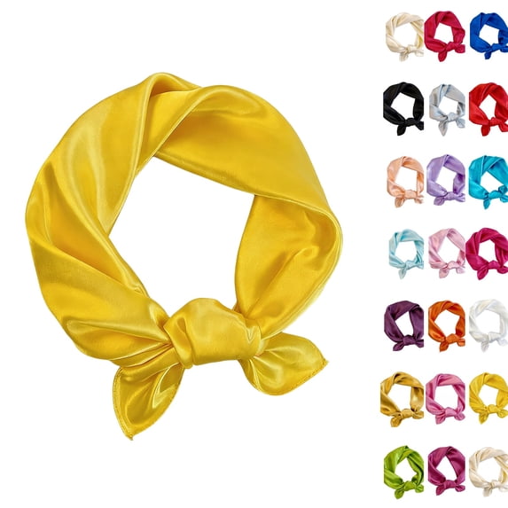 Soft Satin Square Bandana Scarf, Solid Color Knotted Neck Scarf Headband, Silky Lightweight Fashion Hair Wrist Wrap Scarves for Daily Wear Party Decoration, Assorted Colors Yellow
