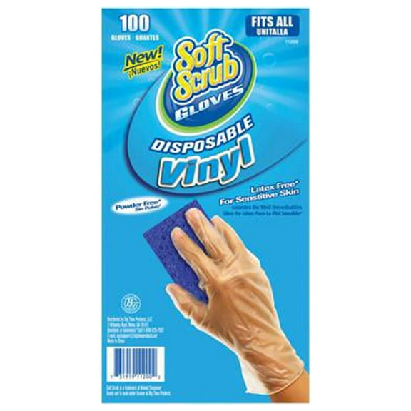 Soft Scrub 11200-16 Disposable Vinyl Gloves, Latex & Powder Free, One Size, 100-Ct. - Quantity 6