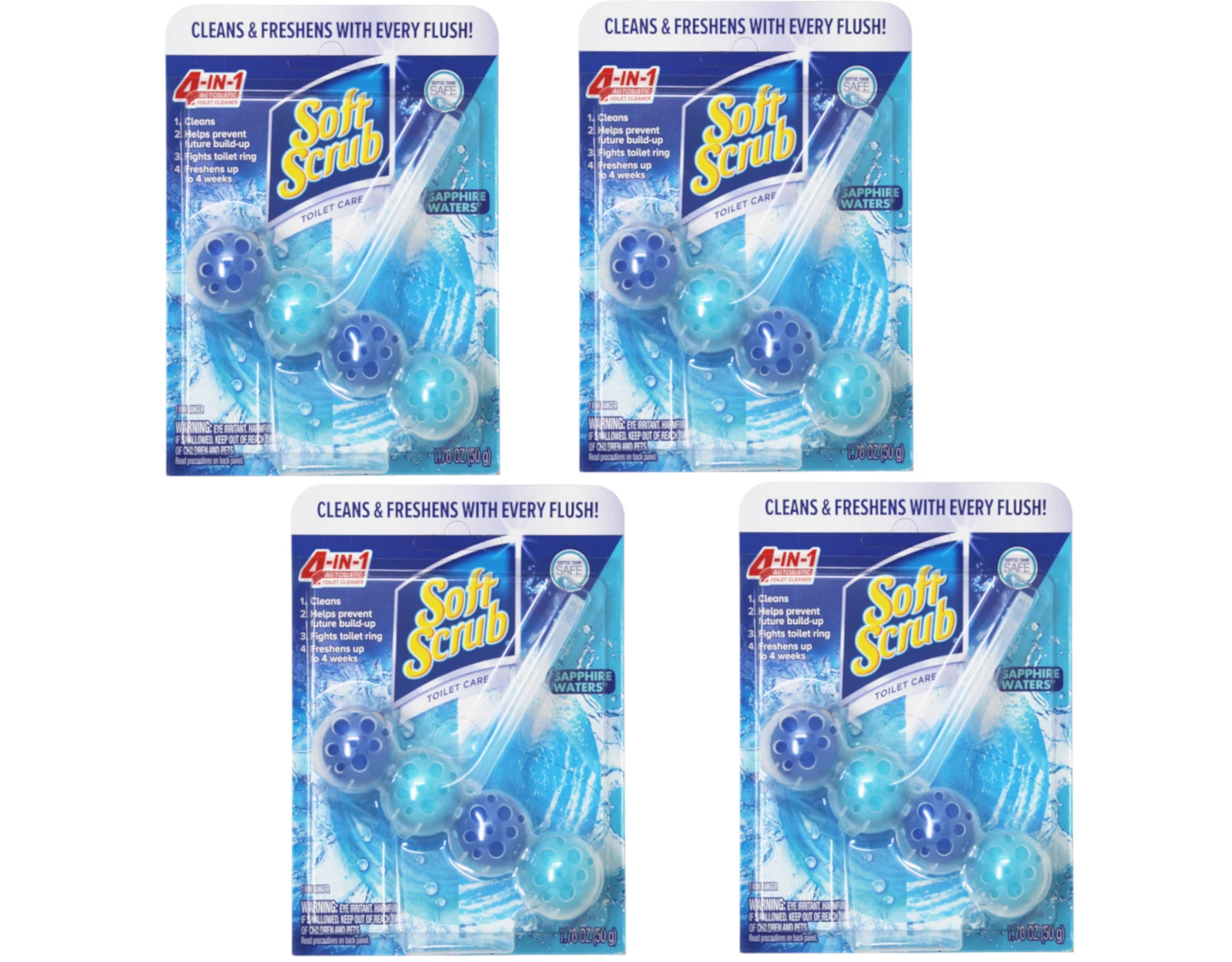 Soft Scrub 4-In-1 Rim Hanger Toilet Bowl Cleaner Sapphire Waters 1 Count 4 Pack