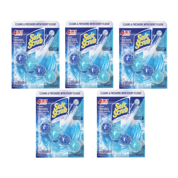 Soft Scrub 4-in-1 Rim Hanger Automatic Toilet Bowl Cleaner, Sapphire Waters, 1 Count - 5 Pack