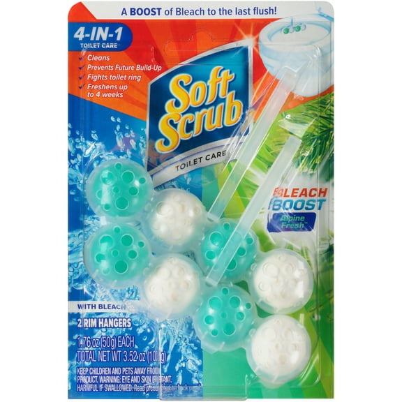 Soft Scrub 4-in-1 Rim Hanger Toilet Bowl Cleaner, Alpine Fresh with Bleach, 2 Count