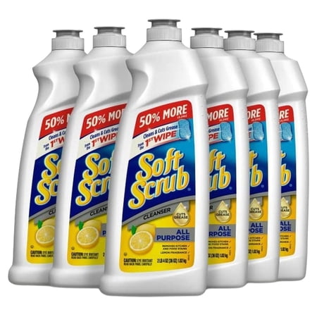 Soft Scrub All Purpose Cleaner, Surface Cleanser, Lemon, 36 Fluid Ounces, 6 Count