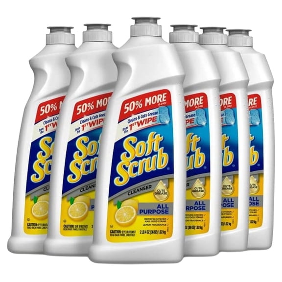 Soft Scrub All Purpose Cleaner, Surface Cleanser, Lemon, 36 Fluid Ounces, 6 Count