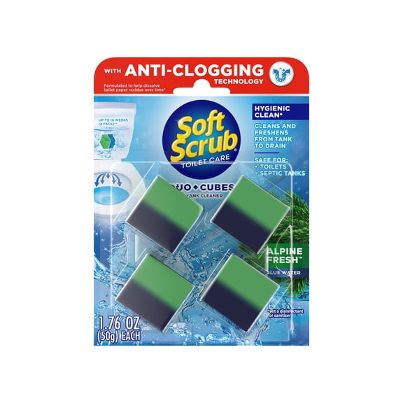 Soft Scrub In-Tank Toilet Cleaner Duo-Cubes, Alpine Fresh, 4Ct, Continuous Clean, Cleans&Freshens