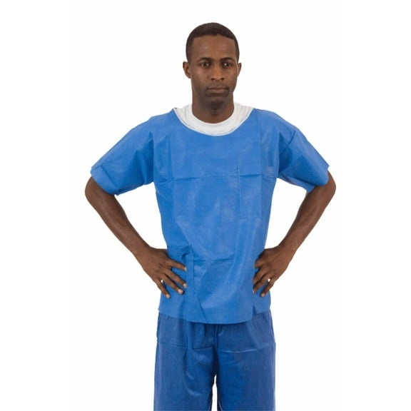 Soft Scrubs™, Denim Blue SMS Soft Scrub Short Sleeve Shirt, Round Hemmed Neck, Left Chest Pocket, Right Front Hip Pocket