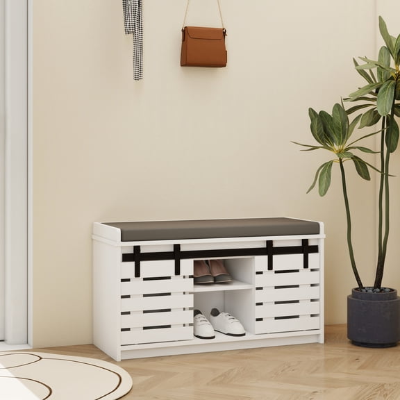 Soft Seat Entry Bench for Shoe Storage | Suitable for Mudroom, Living Room, UV-Painted Surface