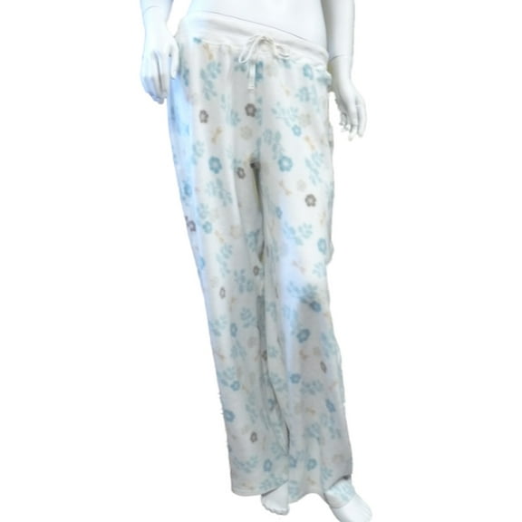 Soft Sensations Womens Ivory Floral Fleece Sleep Pants Pajama Bottoms Medium