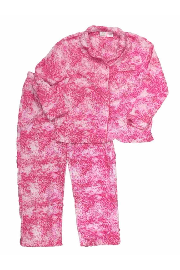 Womens Pink Flower Paisley Fleece Pajamas PJs Lounge Sleep Set