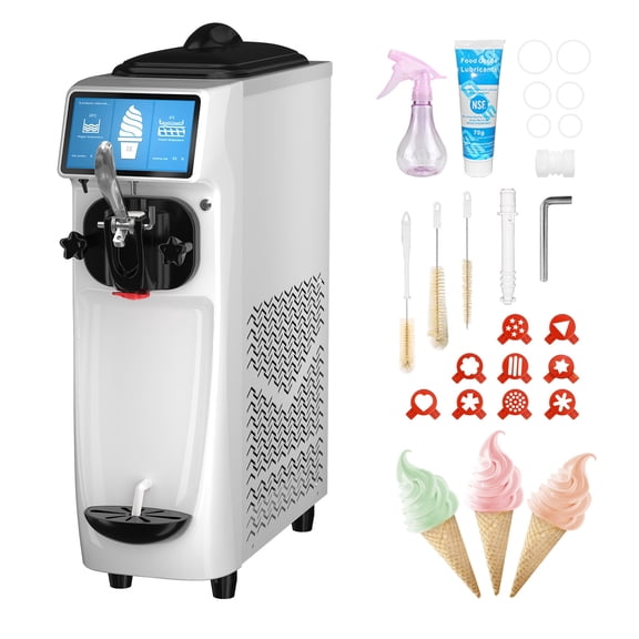 Soft Serve Ice Cream Machine, 7 Inch LCD Touch Screen Ice Cream Machine with 1.6 Gal Tank for Party, 4.2 to 4.6 Gal/H Ice Cream Maker Machine with Pre-Cooling for Store School Home