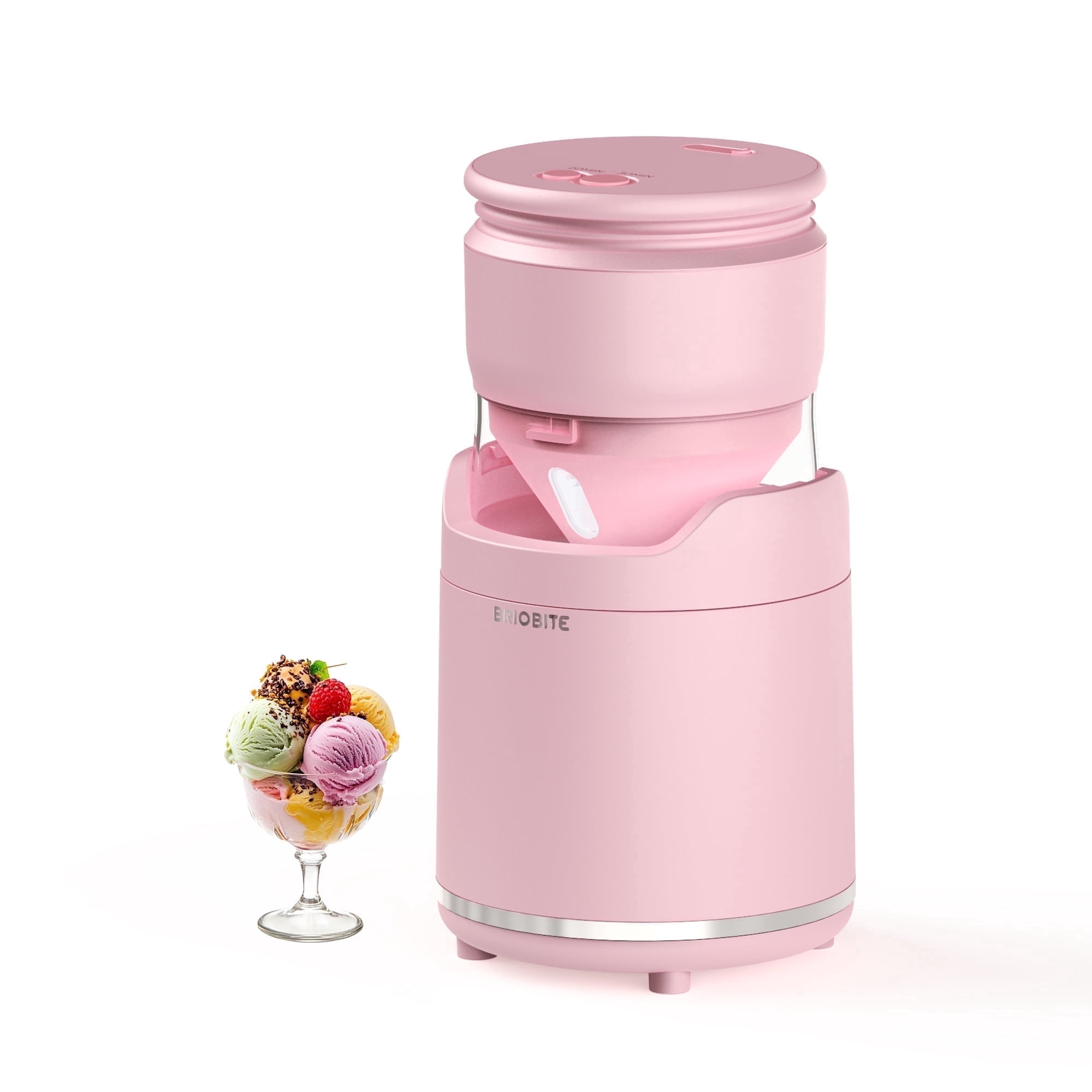 BRIOBITE Soft Serve Ice Cream Maker 0.5 Qt Rechargeable Mini Machine for Sorbet, Gelato, Frozen Yogurt Maker Pink