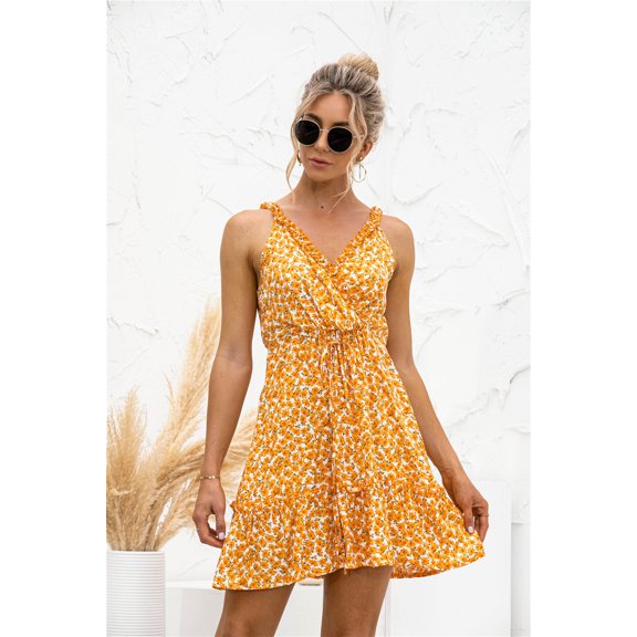 Soft Sexy V-neck Floral Summer Cross Front Beach Dress