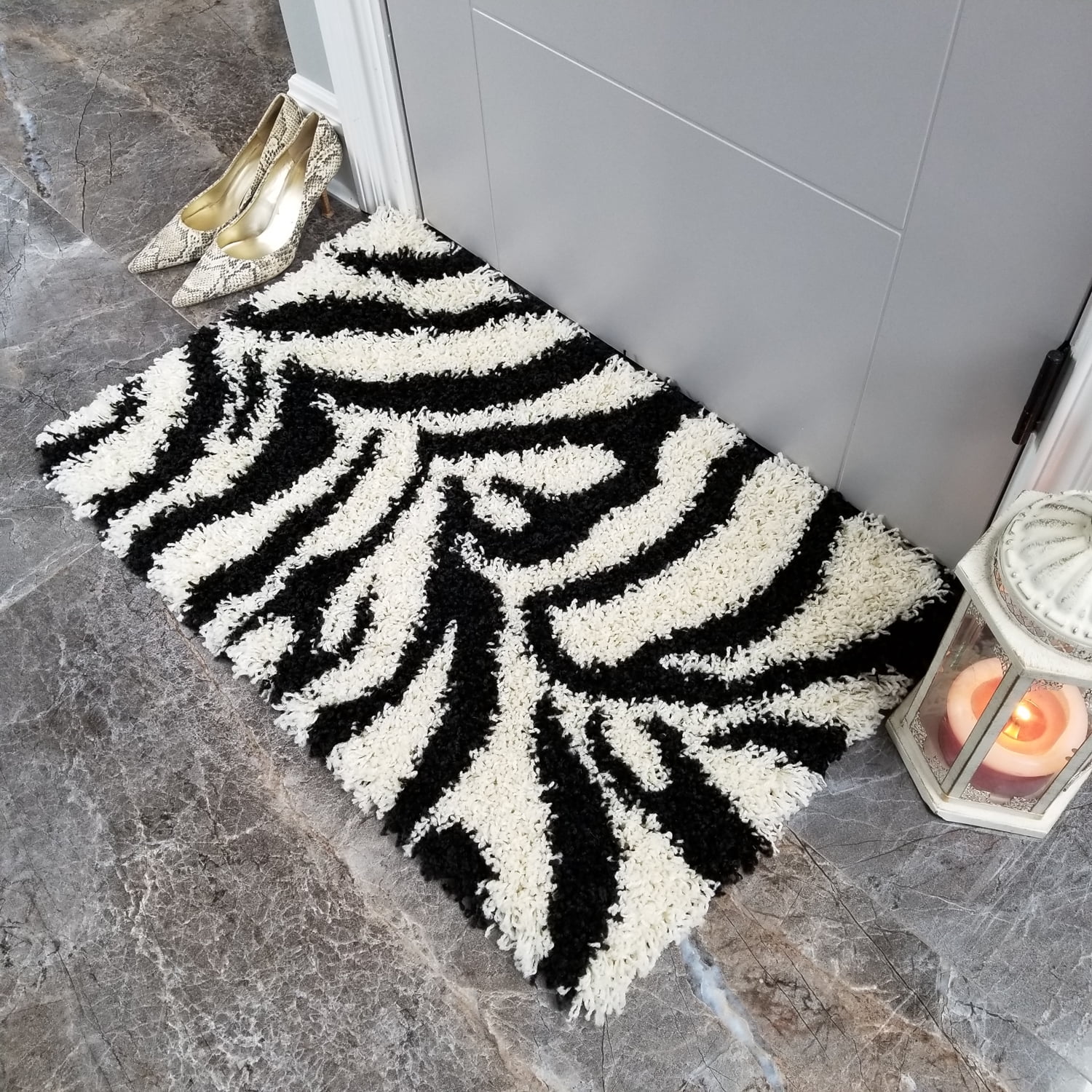 Soft Shag Area Rug 20" x 31" | Doormat Accent |Plain Solid Color NAVY BLUE - Contemporary Area Rugs for Living Room Bedroom Kitchen Decorative Modern Shaggy Rugs
